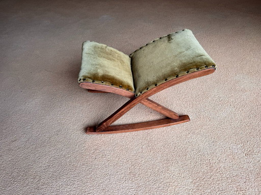 pouf/repose-pieds à bascule vintage en chêne