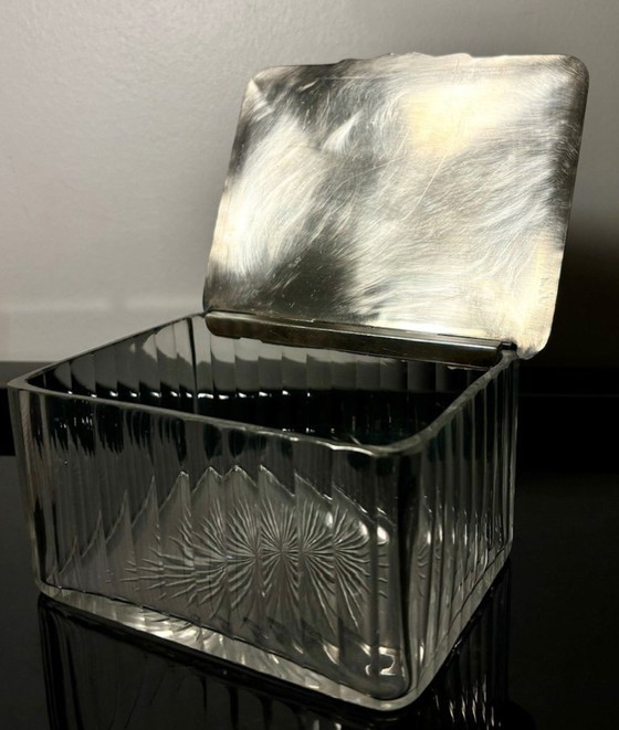 Image 1 of Baccarat crystal box silver lid