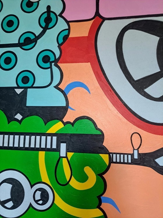 Image 1 of Pintura Pop-Art de dibujos animados única | 95 x 95 cm | MDF