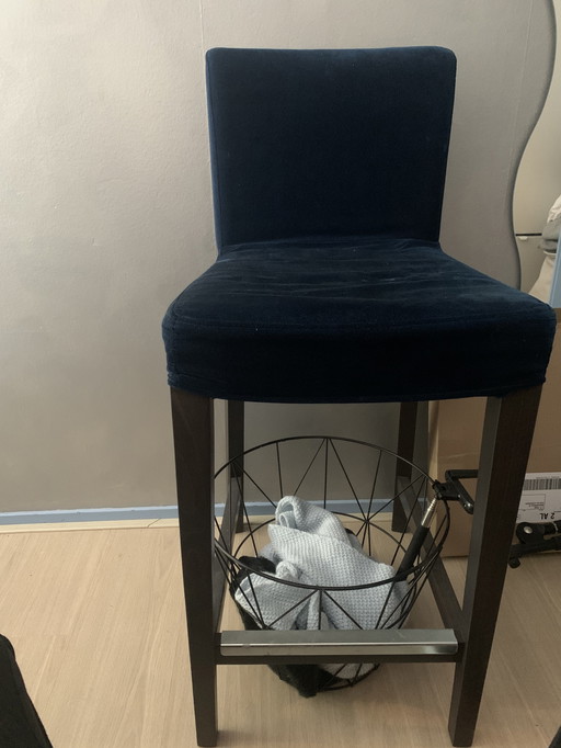 2X Ikea Barstool With Blue Velvet