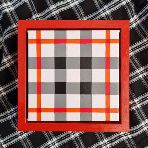 Frances Eckhardt - 24x24 cm handmade graphic artwork check tartan design modern painting 1