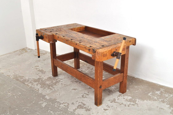 Image 1 of Vintage beuken- en eikenhouten werkbank Nooitgedagt / kookeiland