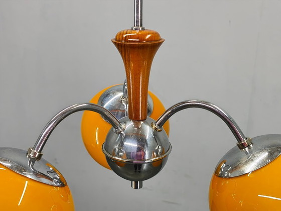 Image 1 of Bauhaus Chandelier with Colored Glass Globes, Czechoslovakia, 1930s