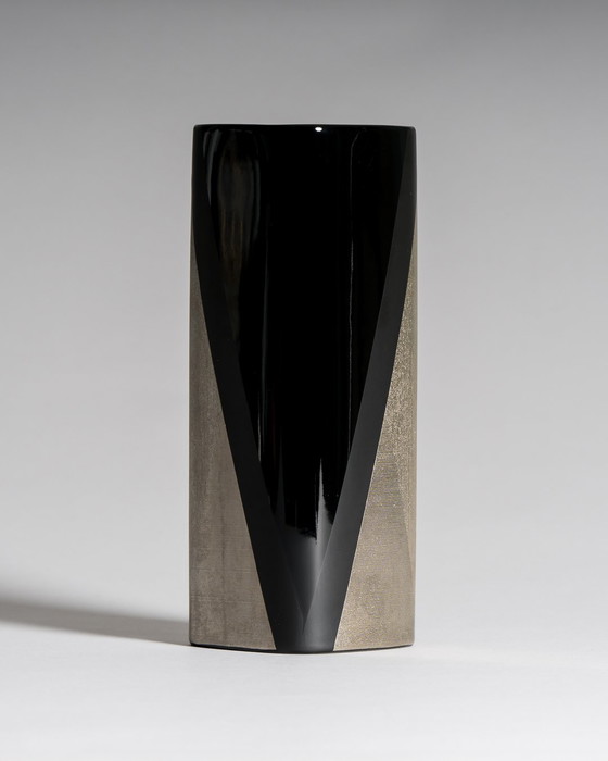 Image 1 of Helmut Drexler for Rosenthal, “Platinnebel” Vase Trio, Porcelaine Noire with Platinum, 1980s