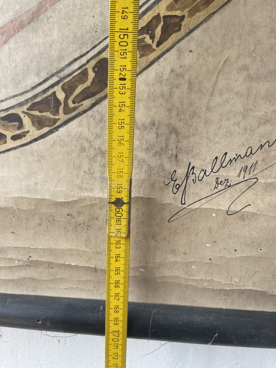 Image 1 of 1911 Cartel anatómico de época de un corte transversal del cerebro humano,