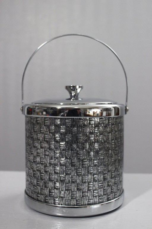 Cubitera vintage de metal cromado con estampado de caña, estilo años 70, Pergay Manetti