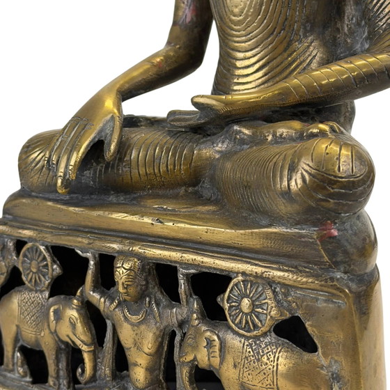 Antiek bronzen Boeddhabeeld met opengewerkte olifantenbasis 34cm – Beeldhouwkunst (photo 9 of 11)