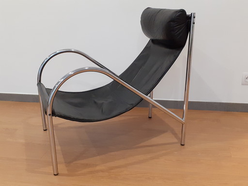 Fauteuil en Cuir Noir Omega pour Habitat