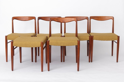 Set 5+1 Vintage Teak Dining Chair Set , 1970s German Lübke Style, Fully Restored Mid Century Chairs (5 Chairs + Stool)