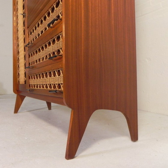 Image 1 of Mobiletto vintage, scrittoio in rattan e legno, anni '60