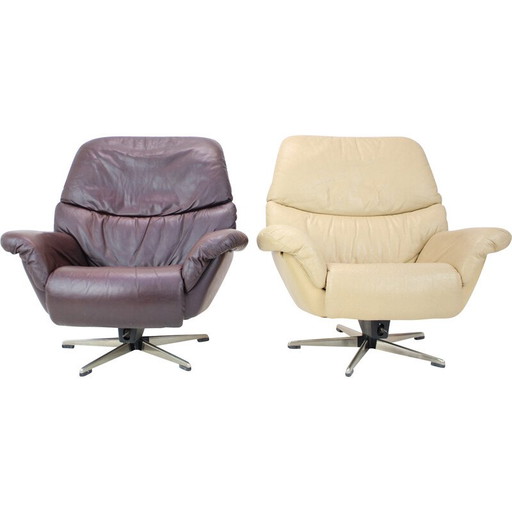 Coppia di poltrone regolabili in pelle scandinave vintage di Peem, Finlandia, anni '70