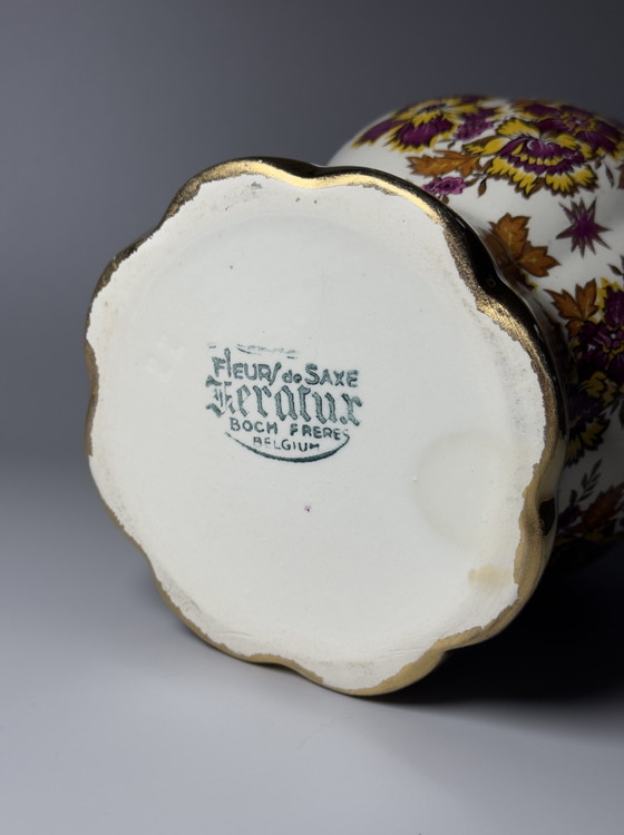Image 1 of Boch Frères Keramis “Fleur de Saxe” Art Deco Vase
Belgium, circa 1930s