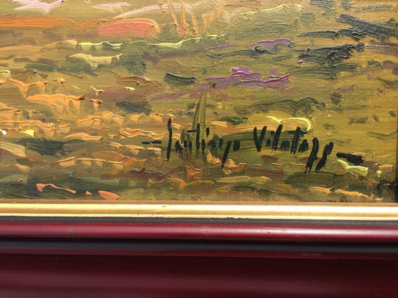 Image 1 of Olie: S. Vilata, Herfst landschap (51 x 59 cm) Vintage 70s