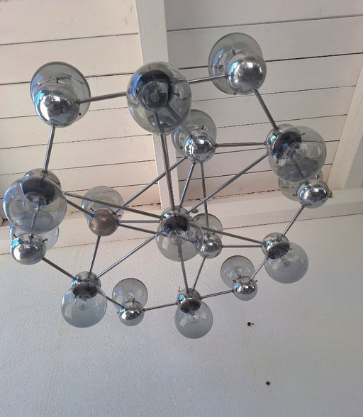 Vintage 1960/70 Atomic Pendants extra Large Italian Chandelier 16 Lights RARE