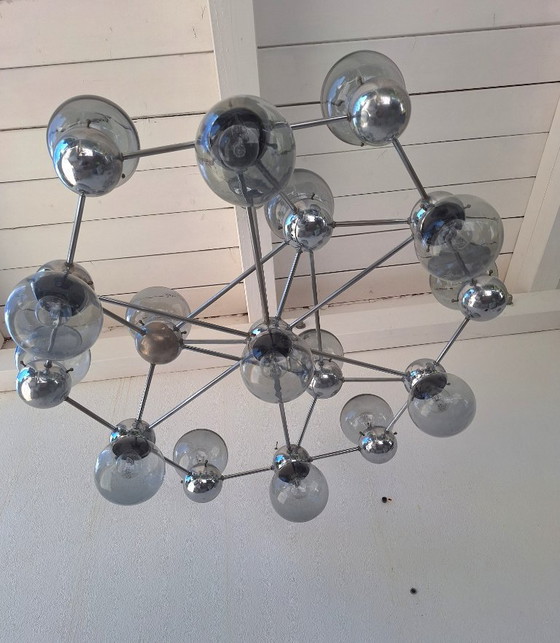 Image 1 of Lustre italien vintage 1960/70, style atomique, extra large, 16 lumières, RARE