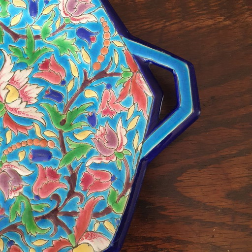 Longwy octagonal bowl with 2 handles