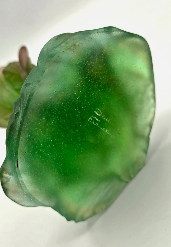 Image 1 of Daum - soliflore vase in crystal and green glass paste with vegetal decoration