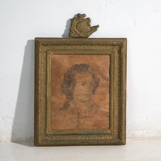Antique pencil portrait in gilded frame – Central Europe, circa 1840