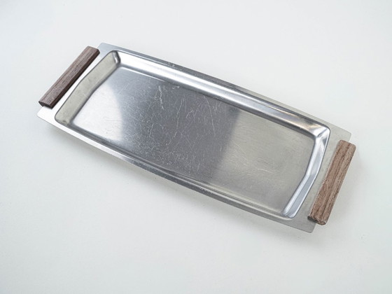 Image 1 of Plateau rectangulaire en acier inoxydable, design danois, années 1970, fabriqué au Danemark