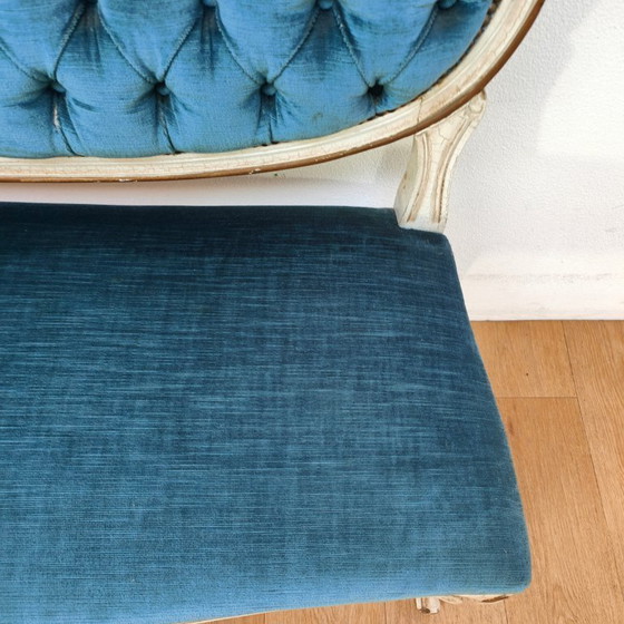 Image 1 of Banc de boudoir vintage brocante rococo Queen Ann hall banc