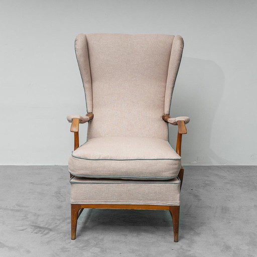 SILLÓN DE TELA ATRIBUIDO A PAOLO BUFFA, DÉCADA DE 1950, DISEÑO VINTAGE Y MODERNO