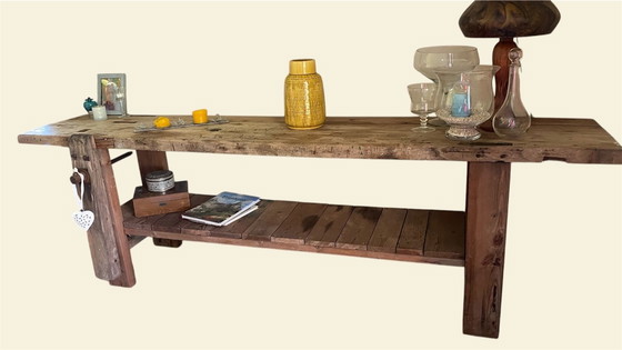 Image 1 of vecchio banco da lavoro in legno