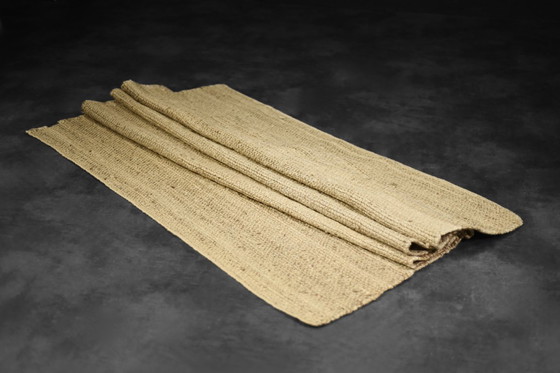 Image 1 of Vintage Indiaas natuurlijk bruin platgeweven jute tapijt, jaren 70