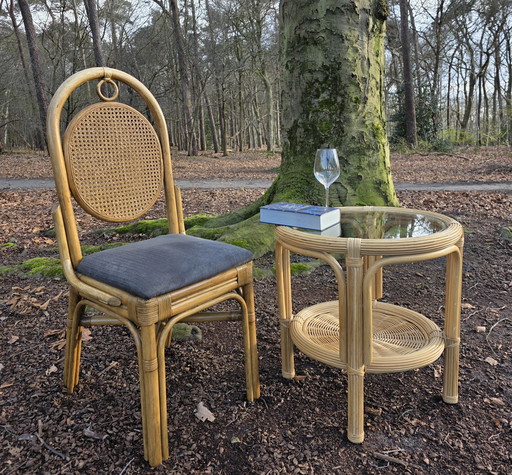 Vintage rotan stoelen met cane rug | set van 4