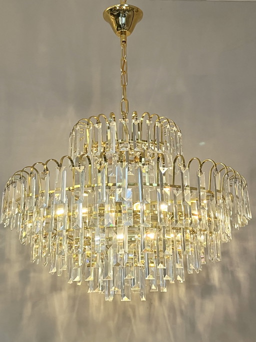 Großer handgeschliffener Kristall-Kronleuchter im Mid-Century-Stil