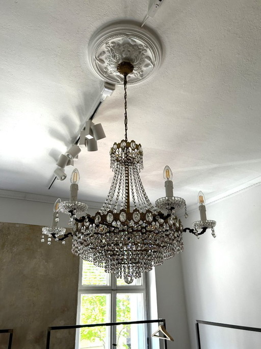 Antique large crystal chandelier, 12-light, bronze/gold, circa 1930 – kroonluchters (photo 2 of 5)