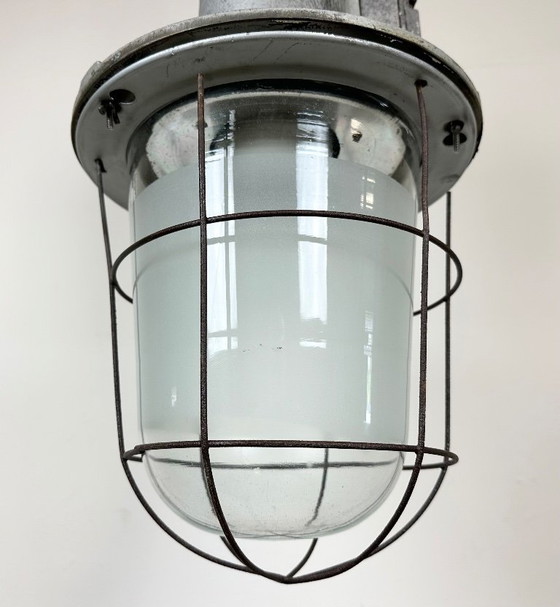 Image 1 of Large Industrial Cast Aluminium Cage Pendant Light , 1960s