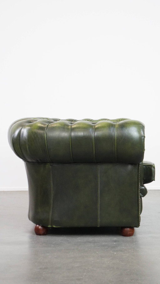Green cowhide leather English chesterfield 2 seater sofa