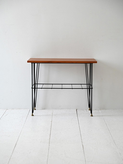 Table de nuit vintage scandinave en bois et métal