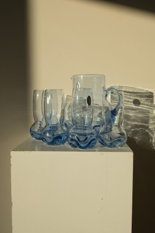 Vintage blaues Kristallglas-Set + Karaffe