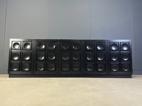 Image 1 of Vintage black brutalist credenza, 1970s