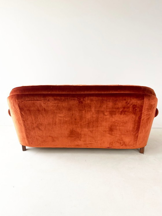 Image 1 of Rust-Orange Velvet Sofa