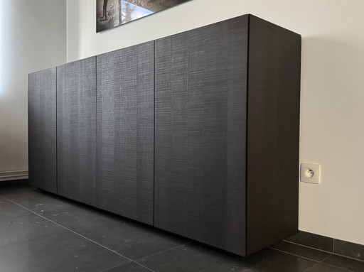Ligne Roset sideboard, 4 doors, anthracite oak, with satin glass top