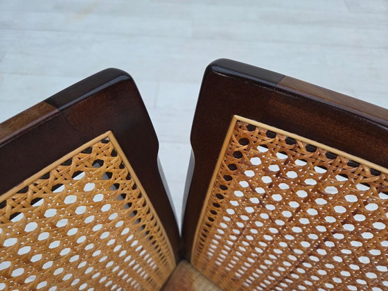 Image 1 of Années 1970, design danois d'Illum Wikkelsø, modèle de fauteuil « Plexus », bois de teck, structure en maille.