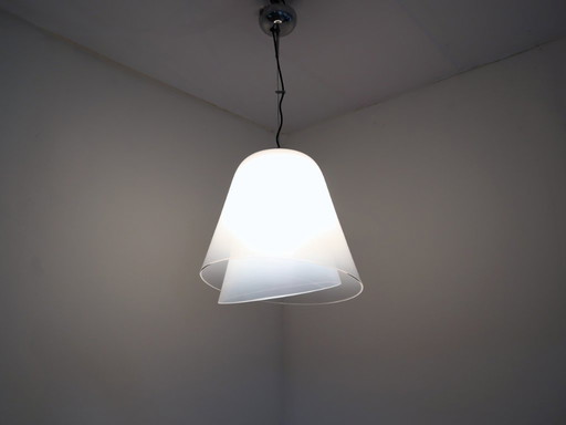 1970s Murano glass "Giglio" double dome pendant lamp by LAMPERTI