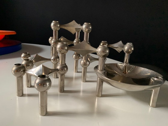 Image 1 of Vintage Nagel kandelaar set 7 stuks plus schaaltje Stoff 