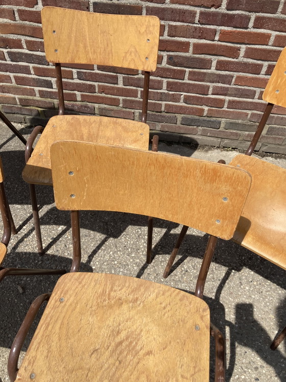 Stapelstoelen Schoolstoelen Vintage – Eetkamerstoelen, Metal, Wood (photo 7 of 8)