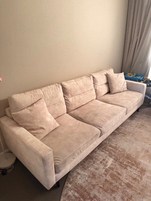 Wunderschönes Enzo Luca Ombre 3,5-Sitzer-Sofa mit passendem Hocker – ecrufarbener Samt