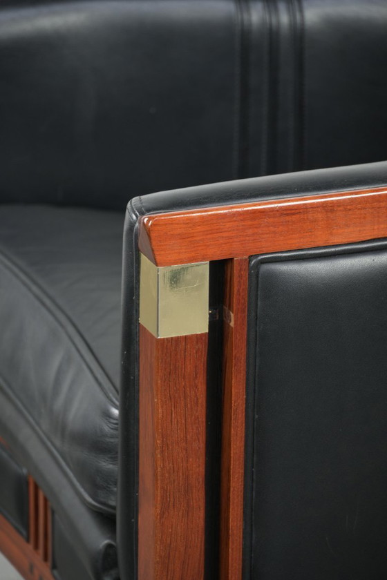 Image 1 of Fauteuil Art Déco en cuir noir et bois de la série Decoforma de Schuitema