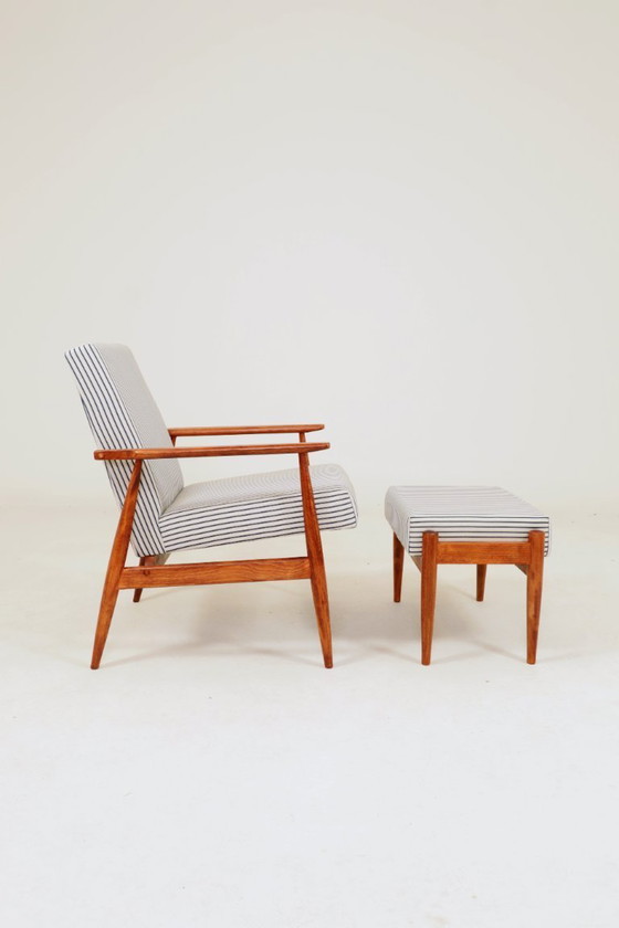 Image 1 of Lounge Chair with footstool Vintage Stripe Fabric Mid Century Design, 1960