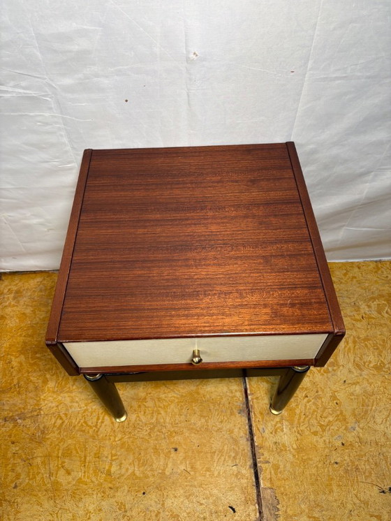 Image 1 of Mid-Century Retro Vintage Teak Side Table by G Plan – Librenza “White China” Range 1950  Designed by E. Gomme • Tola & Black Leg