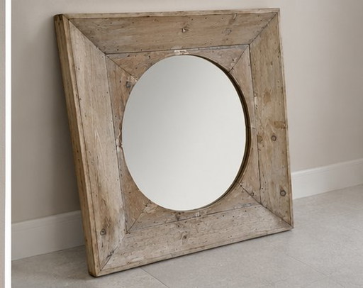 Unieke rustieke lijst met ronde spiegel 60 x 65 – Wood, Glass (photo 2 of 6)