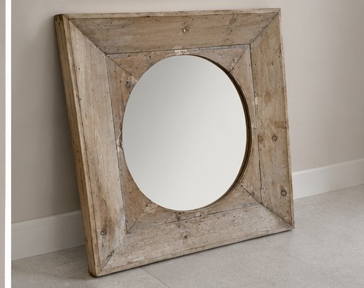 Unieke rustieke lijst met ronde spiegel 60 x 65 – Wood, Glass (photo 2 of 6)