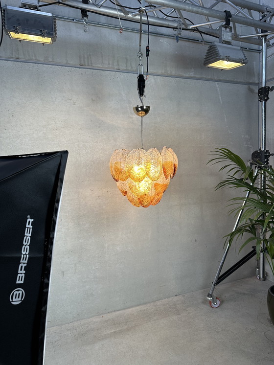 Image 1 of Vintage Murano 'Gefrorene Blätter' Kronleuchter - Zweifarbig