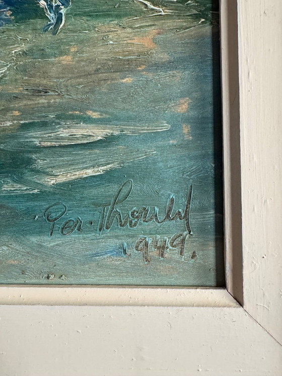 Image 1 of Impressionistische Hafenansicht, 1949, Öl auf Holz.