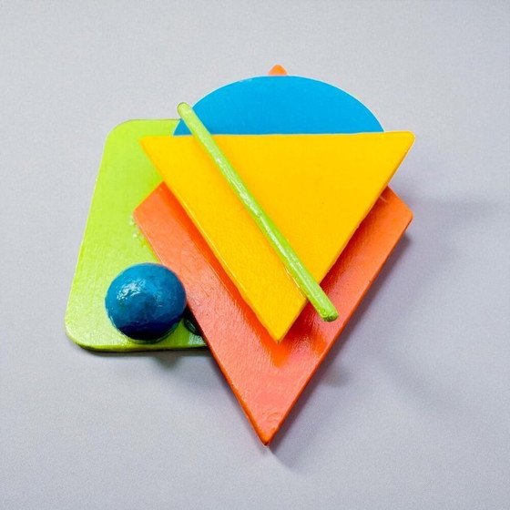 Image 1 of Broche en bois géométrique abstraite Art Déco faite à la main